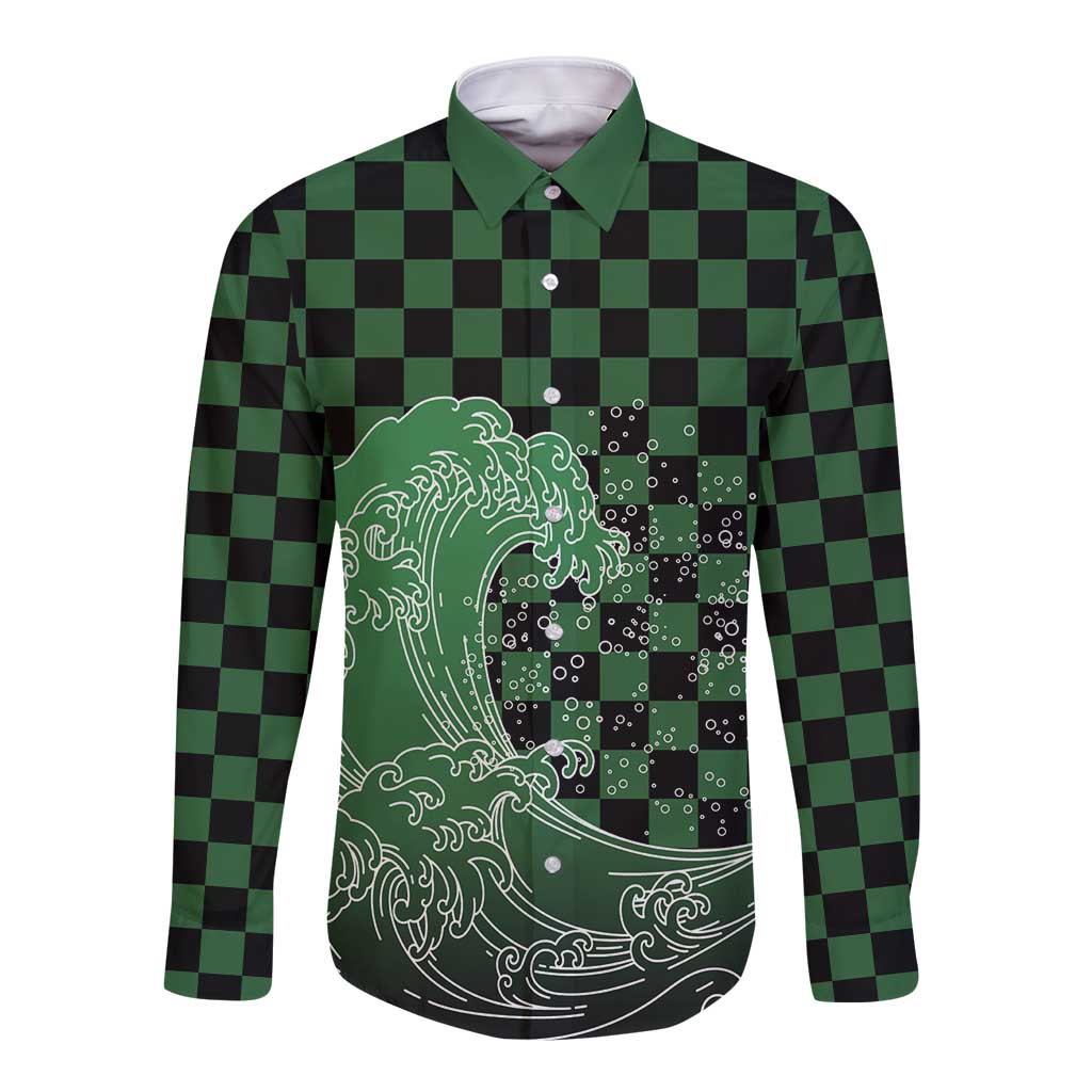 Japanese Asanoha Pattern Long Sleeve Button Shirt Water Breathing Slayer Dragon - Wonder Print Shop