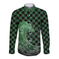 Japanese Asanoha Pattern Long Sleeve Button Shirt Water Breathing Slayer Dragon - Wonder Print Shop
