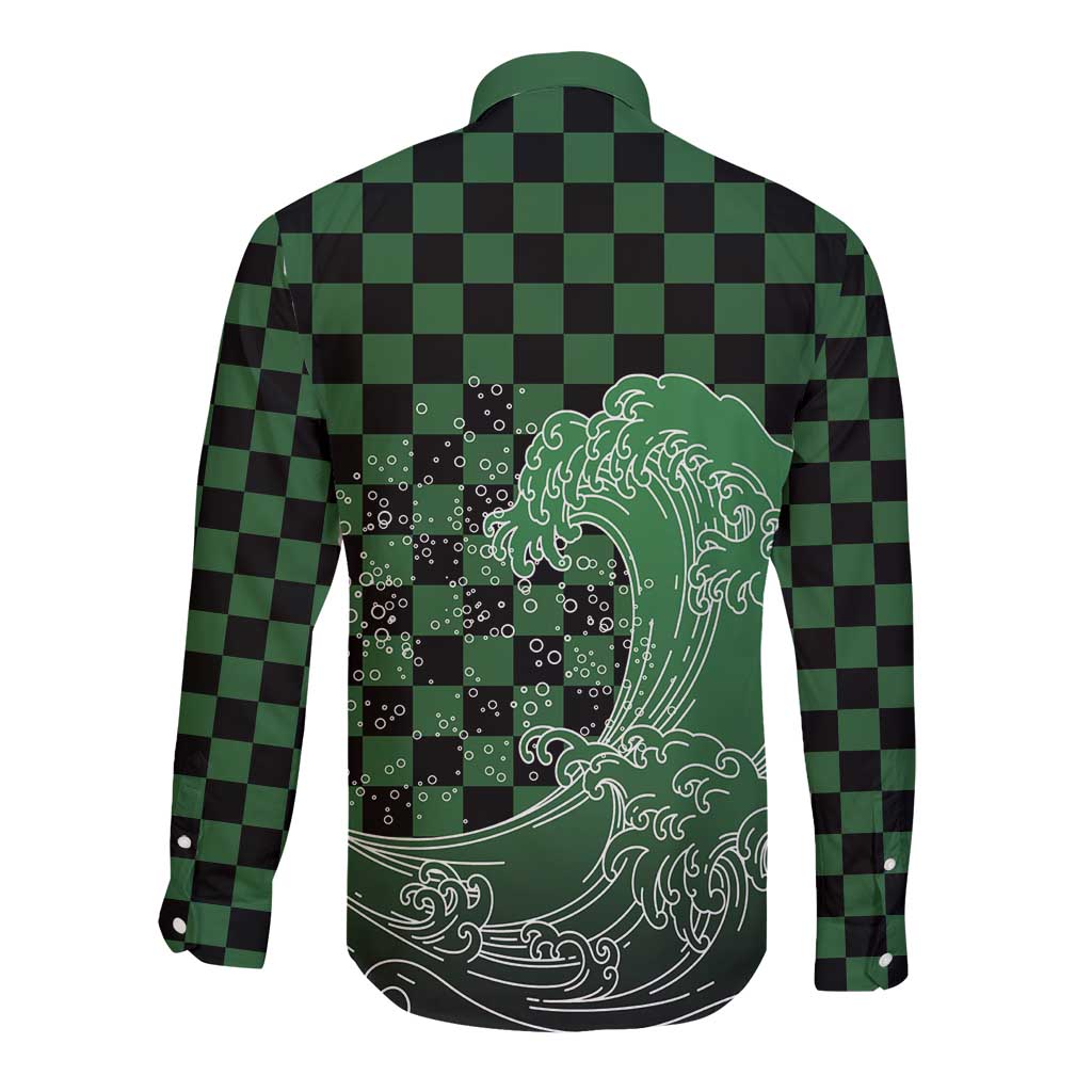 Japanese Asanoha Pattern Long Sleeve Button Shirt Water Breathing Slayer Dragon - Wonder Print Shop