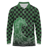 Japanese Asanoha Pattern Long Sleeve Polo Shirt Water Breathing Slayer Dragon - Wonder Print Shop