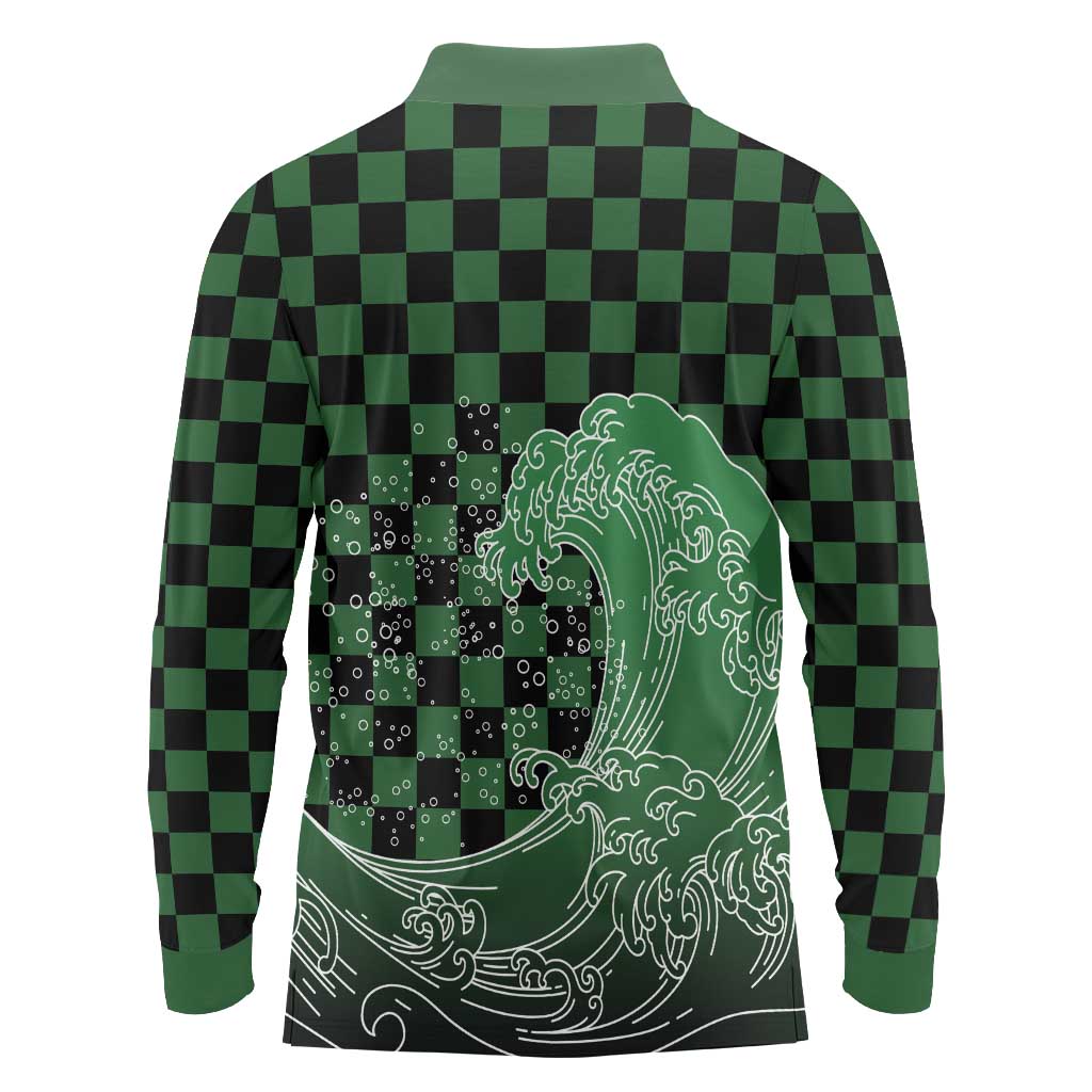 Japanese Asanoha Pattern Long Sleeve Polo Shirt Water Breathing Slayer Dragon - Wonder Print Shop