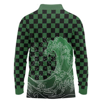 Japanese Asanoha Pattern Long Sleeve Polo Shirt Water Breathing Slayer Dragon - Wonder Print Shop