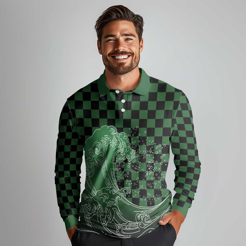 Japanese Asanoha Pattern Long Sleeve Polo Shirt Water Breathing Slayer Dragon - Wonder Print Shop