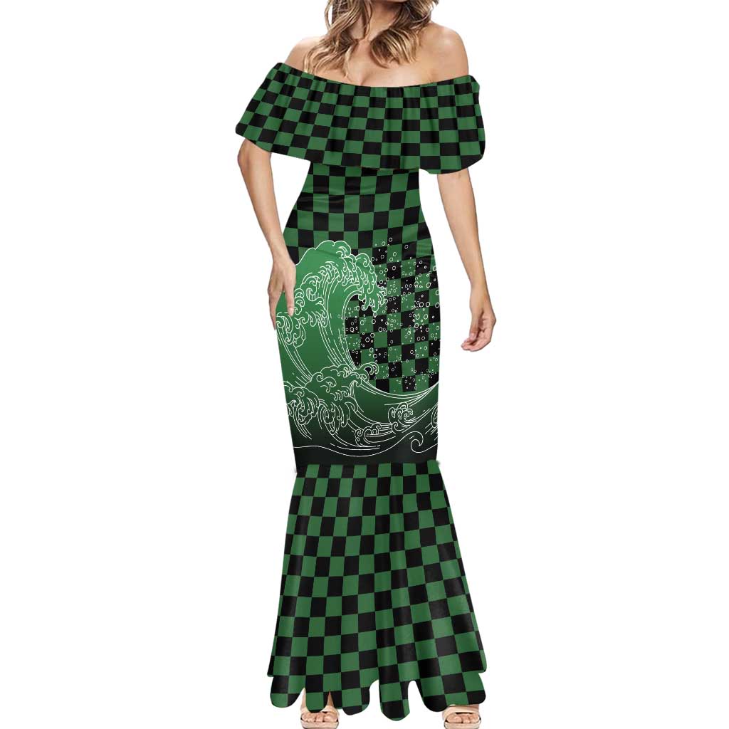 Japanese Asanoha Pattern Mermaid Dress Water Breathing Slayer Dragon - Wonder Print Shop
