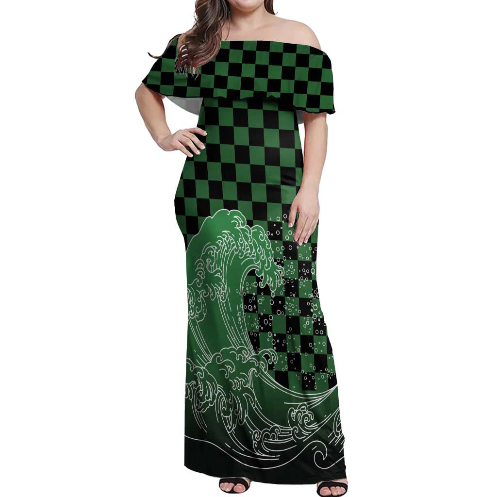 Japanese Asanoha Pattern Off Shoulder Maxi Dress Water Breathing Slayer Dragon - Wonder Print Shop