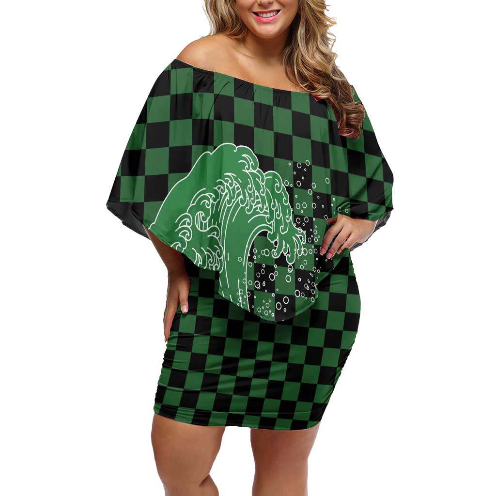 Japanese Asanoha Pattern Off Shoulder Short Dress Water Breathing Slayer Dragon - Wonder Print Shop