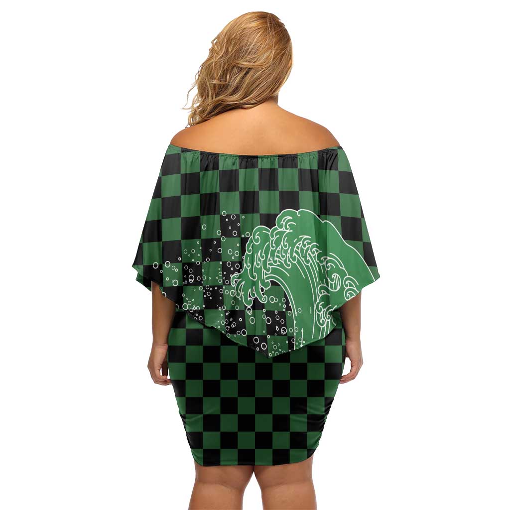 Japanese Asanoha Pattern Off Shoulder Short Dress Water Breathing Slayer Dragon - Wonder Print Shop