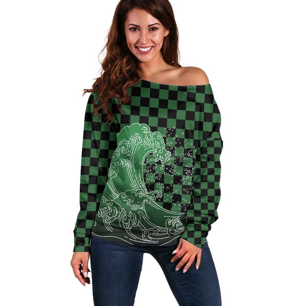 Japanese Asanoha Pattern Off Shoulder Sweater Water Breathing Slayer Dragon - Wonder Print Shop