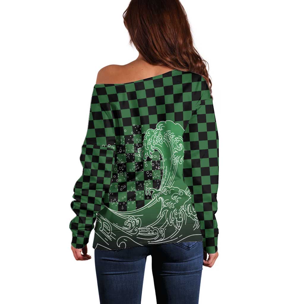 Japanese Asanoha Pattern Off Shoulder Sweater Water Breathing Slayer Dragon - Wonder Print Shop