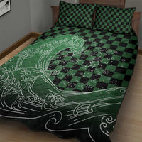 Japanese Asanoha Pattern Quilt Bed Set Water Breathing Slayer Dragon - Wonder Print Shop