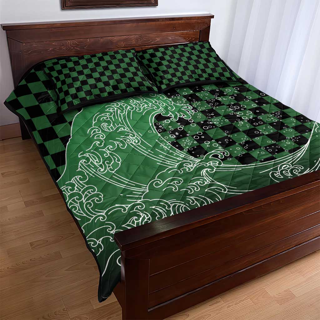 Japanese Asanoha Pattern Quilt Bed Set Water Breathing Slayer Dragon - Wonder Print Shop