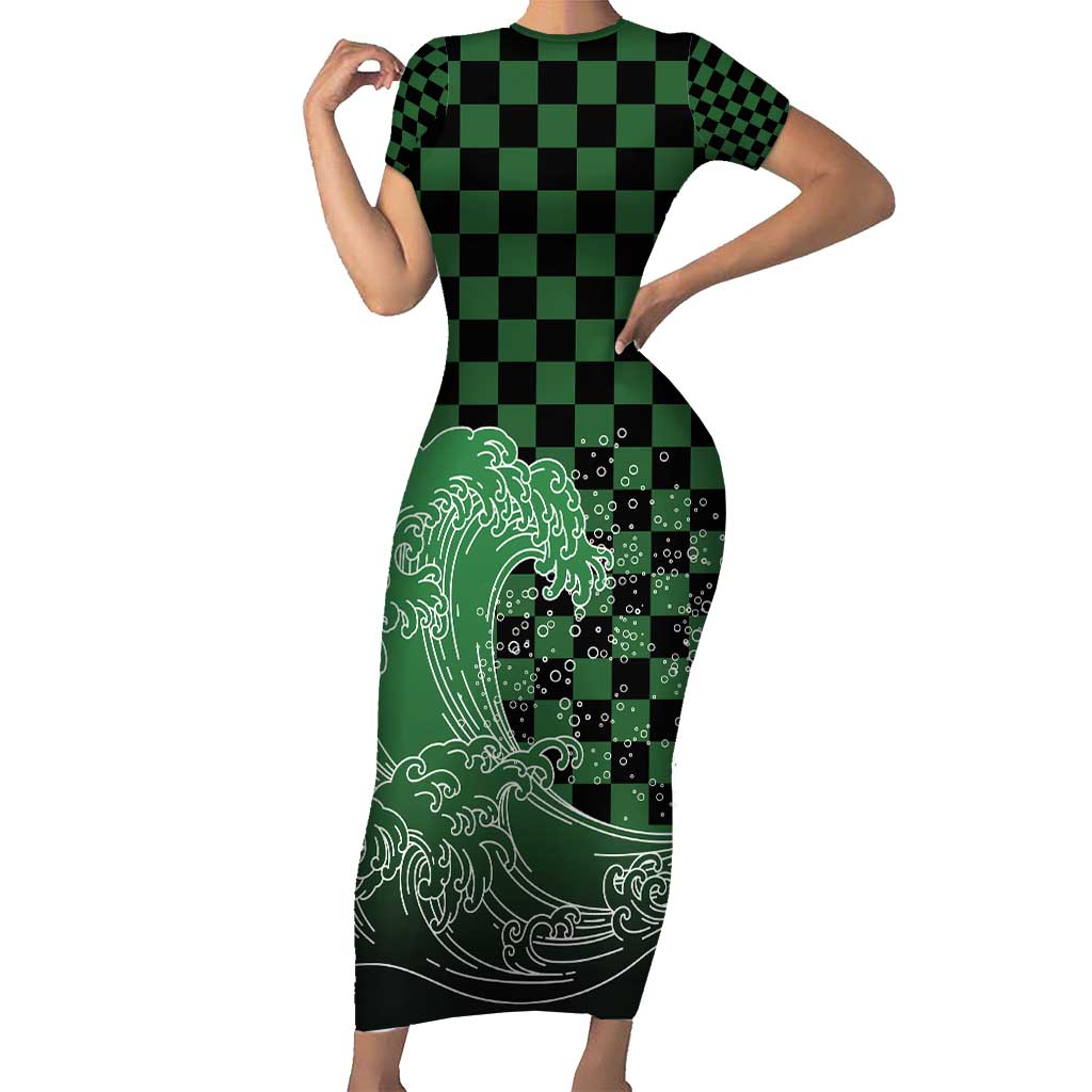 Japanese Asanoha Pattern Short Sleeve Bodycon Dress Water Breathing Slayer Dragon - Wonder Print Shop