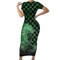 Japanese Asanoha Pattern Short Sleeve Bodycon Dress Water Breathing Slayer Dragon - Wonder Print Shop