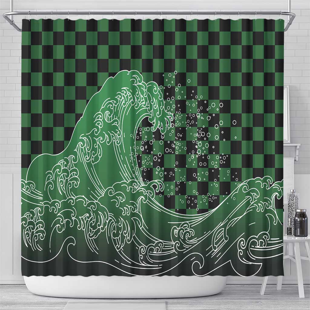 Japanese Asanoha Pattern Shower Curtain Water Breathing Slayer Dragon - Wonder Print Shop