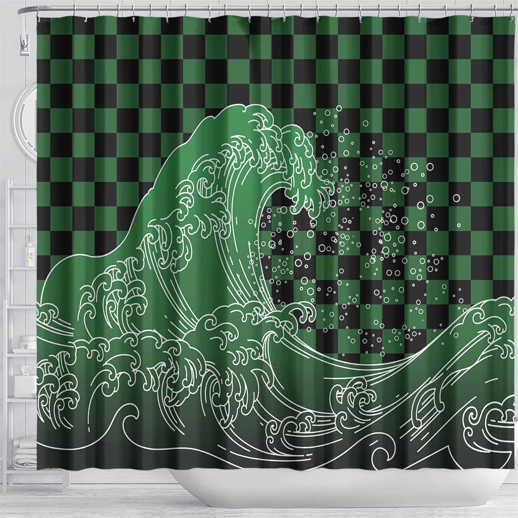 Japanese Asanoha Pattern Shower Curtain Water Breathing Slayer Dragon - Wonder Print Shop