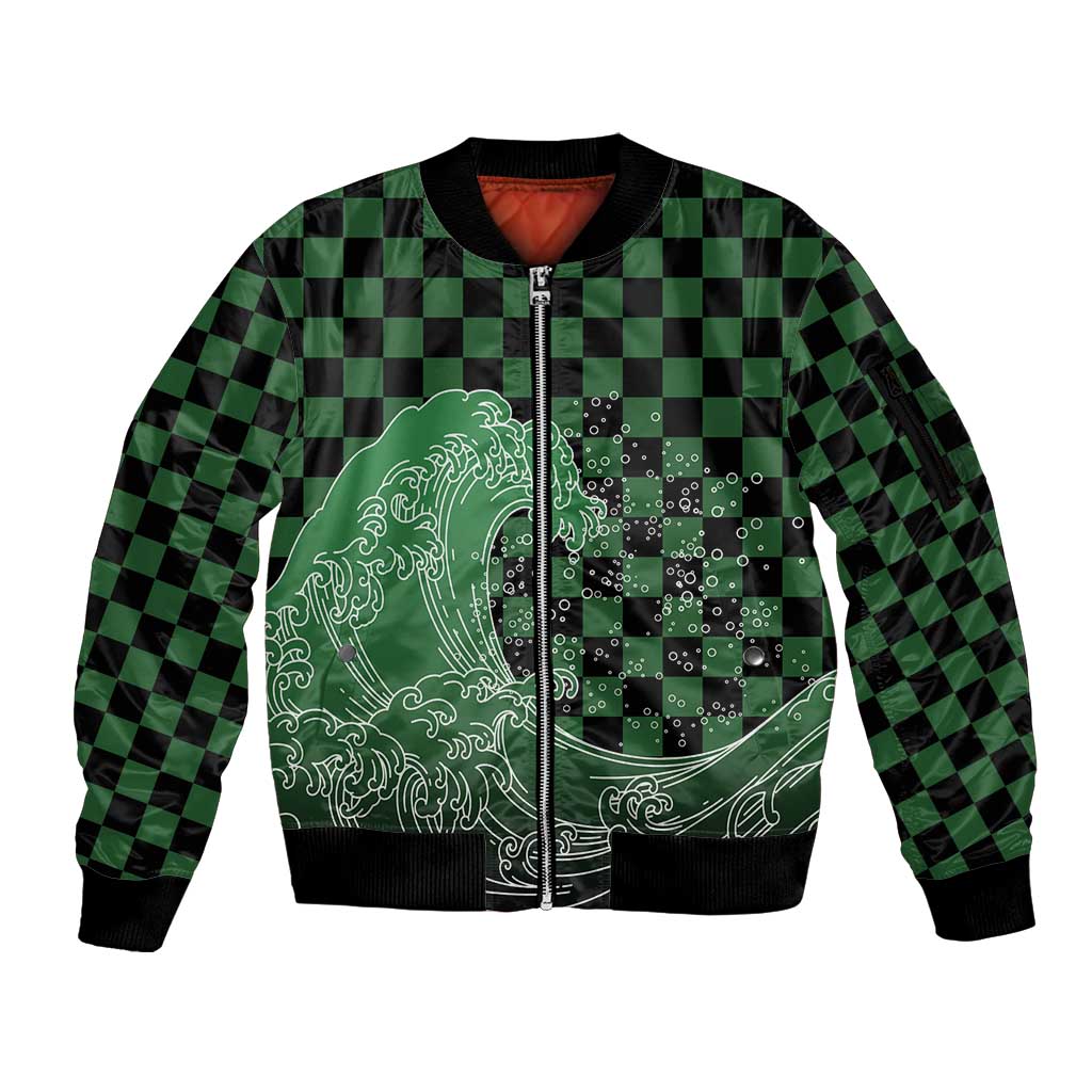 Japanese Asanoha Pattern Sleeve Zip Bomber Jacket Water Breathing Slayer Dragon - Wonder Print Shop