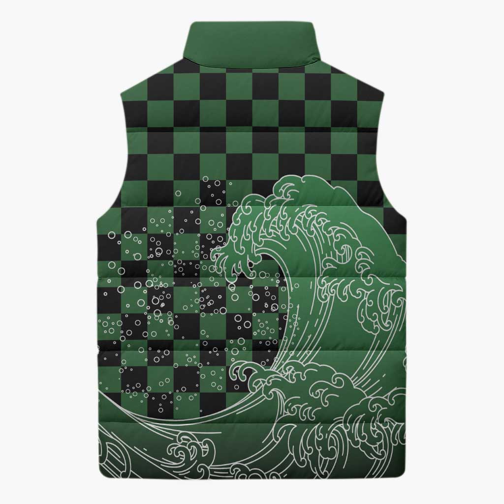 Japanese Asanoha Pattern Sleeveless Puffer Jacket Water Breathing Slayer Dragon - Wonder Print Shop