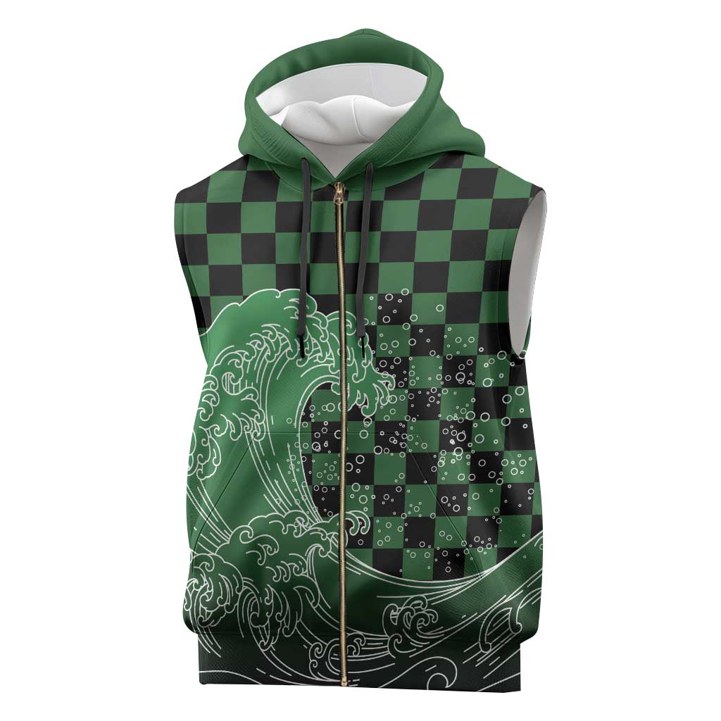 Japanese Asanoha Pattern Sleeveless Zip Hoodie Water Breathing Slayer Dragon - Wonder Print Shop