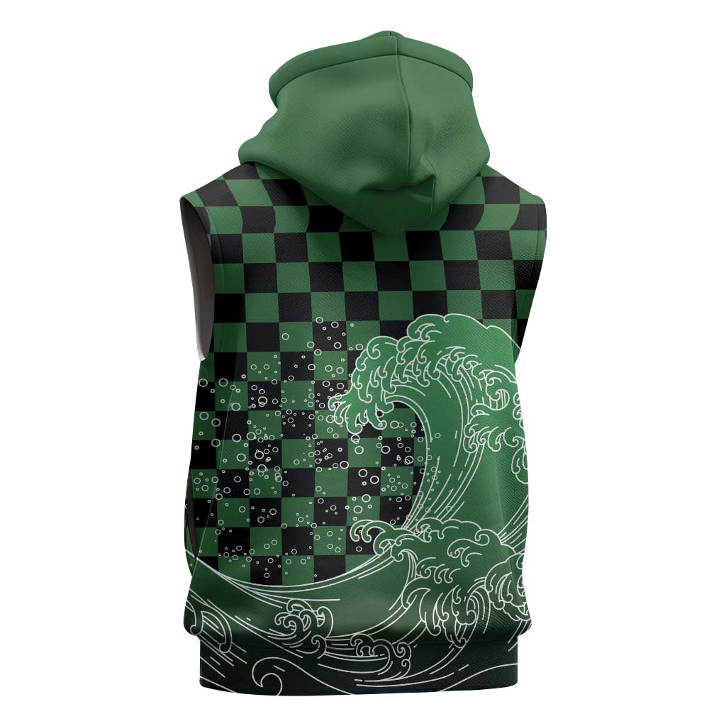 Japanese Asanoha Pattern Sleeveless Zip Hoodie Water Breathing Slayer Dragon - Wonder Print Shop