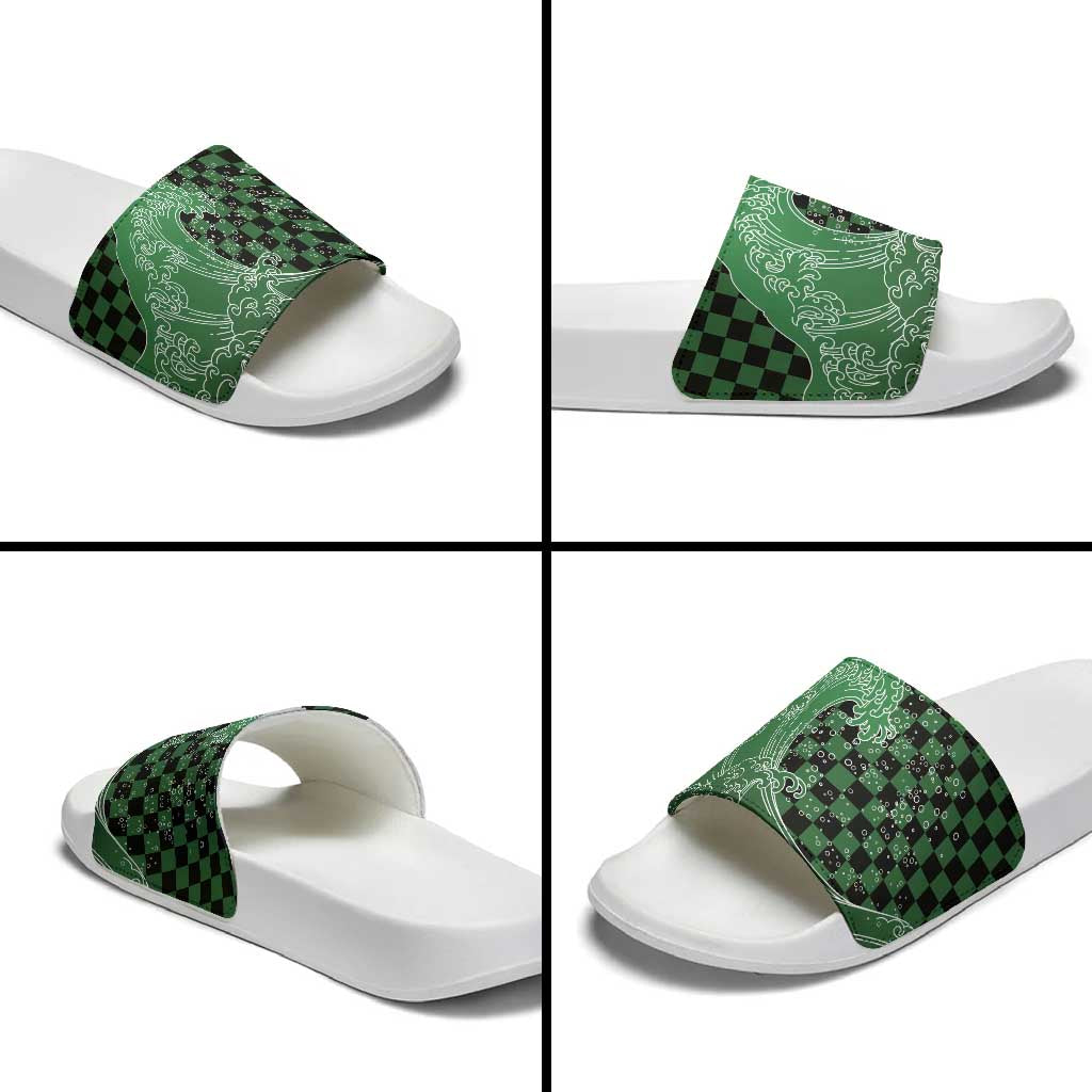 Japanese Asanoha Pattern Slide Sandals Water Breathing Slayer Dragon - Wonder Print Shop