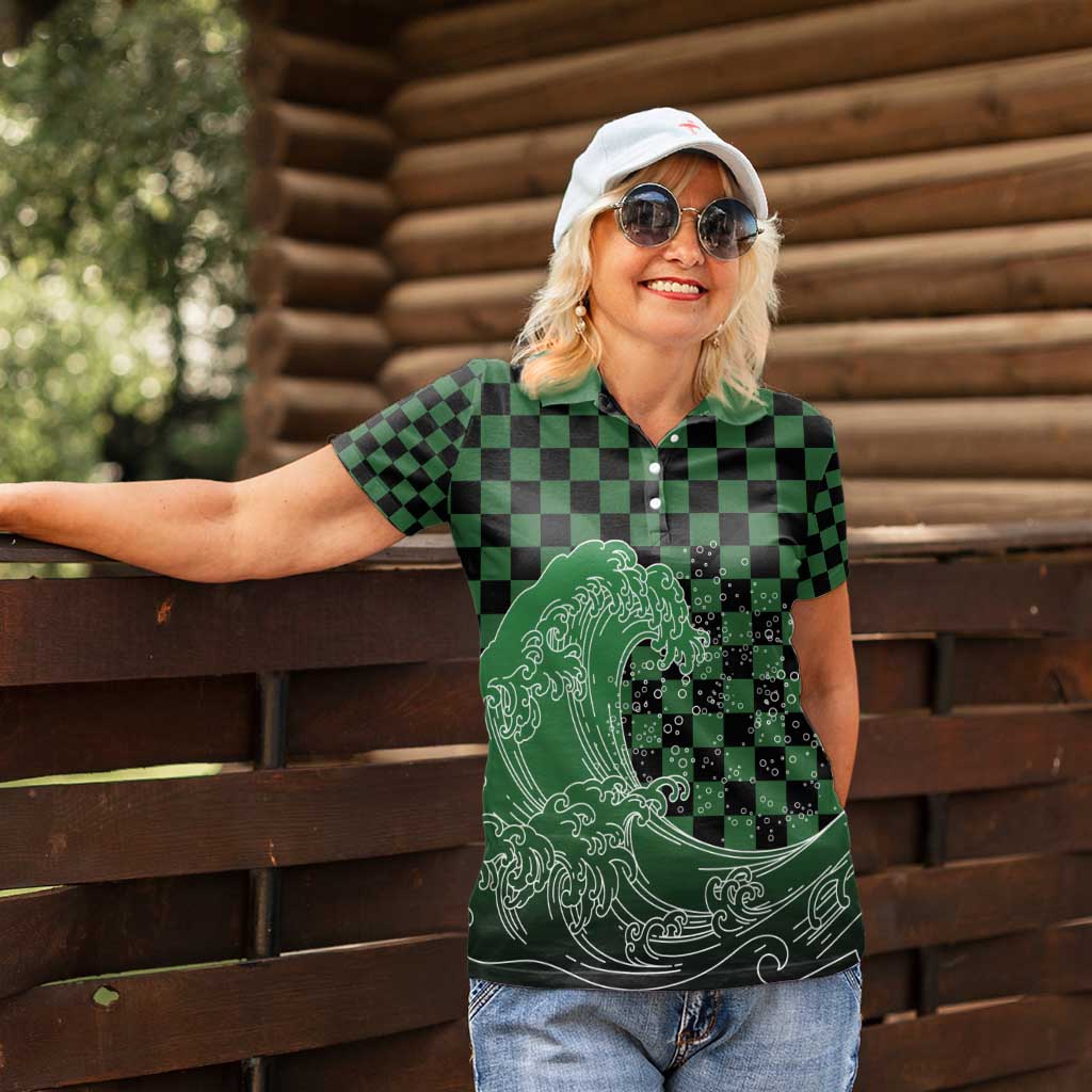 Japanese Asanoha Pattern Women Polo Shirt Water Breathing Slayer Dragon - Wonder Print Shop