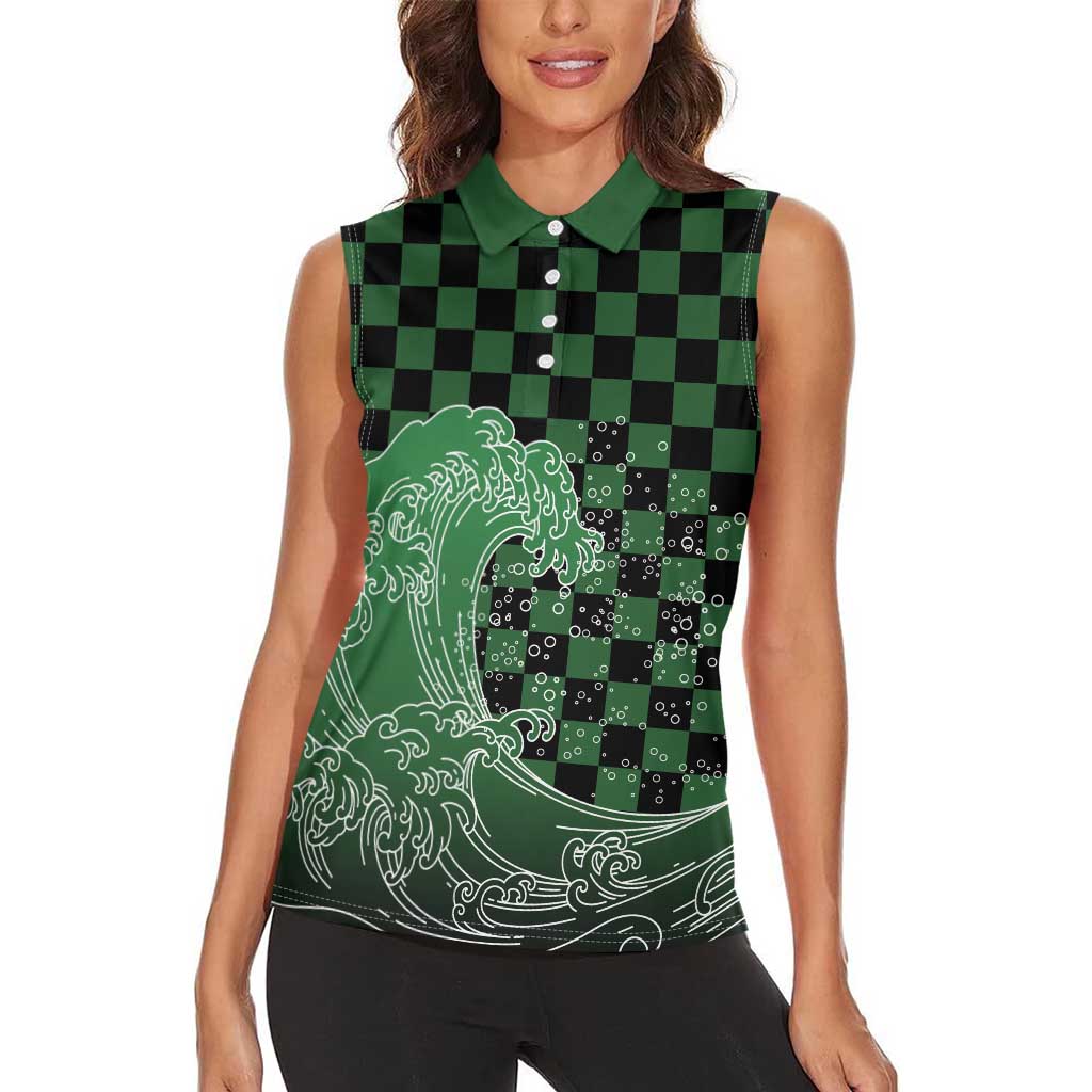 Japanese Asanoha Pattern Women Sleeveless Polo Shirt Water Breathing Slayer Dragon - Wonder Print Shop