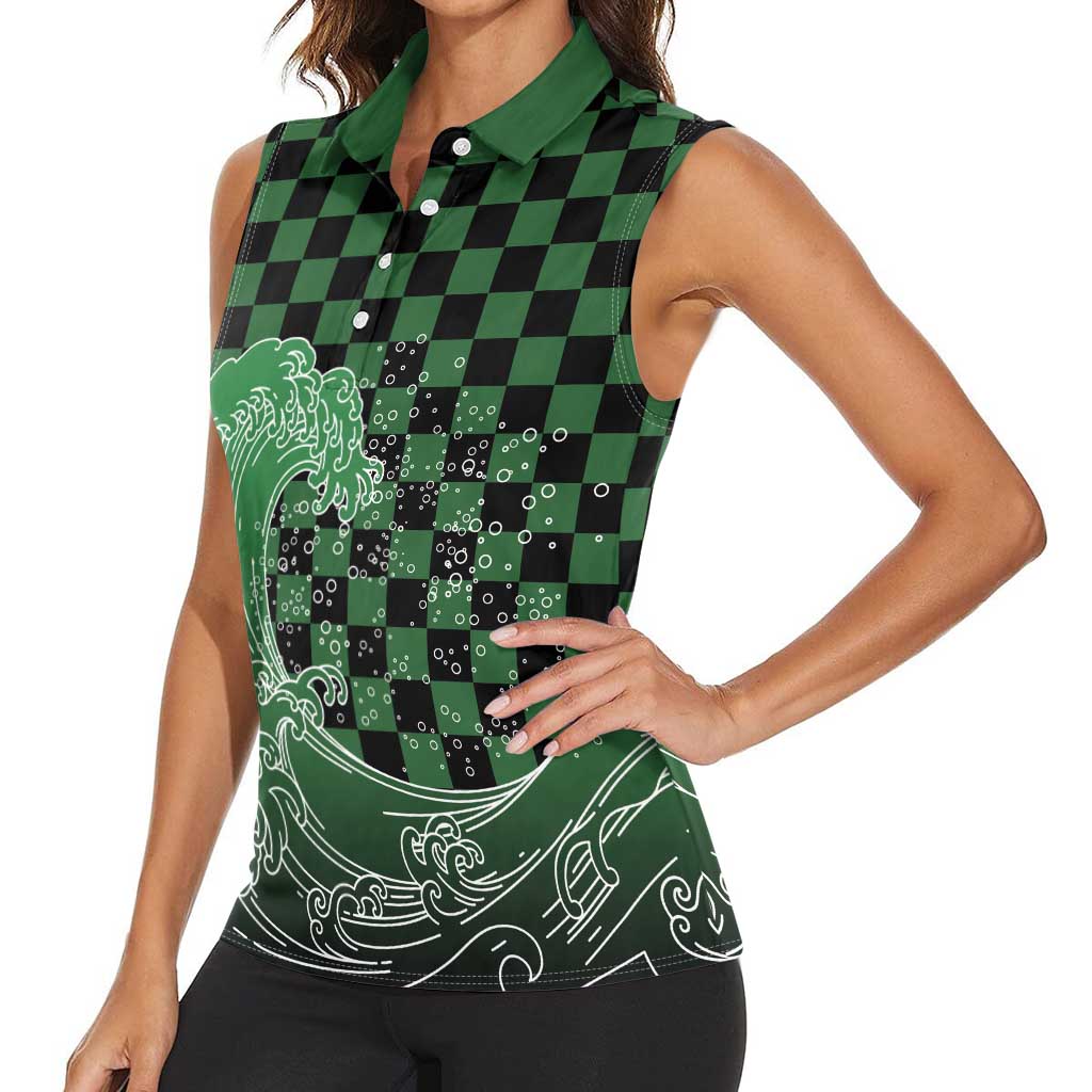 Japanese Asanoha Pattern Women Sleeveless Polo Shirt Water Breathing Slayer Dragon - Wonder Print Shop