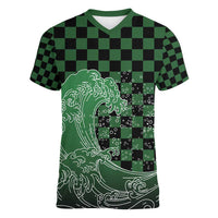 Japanese Asanoha Pattern Women V-Neck T-Shirt Water Breathing Slayer Dragon - Wonder Print Shop
