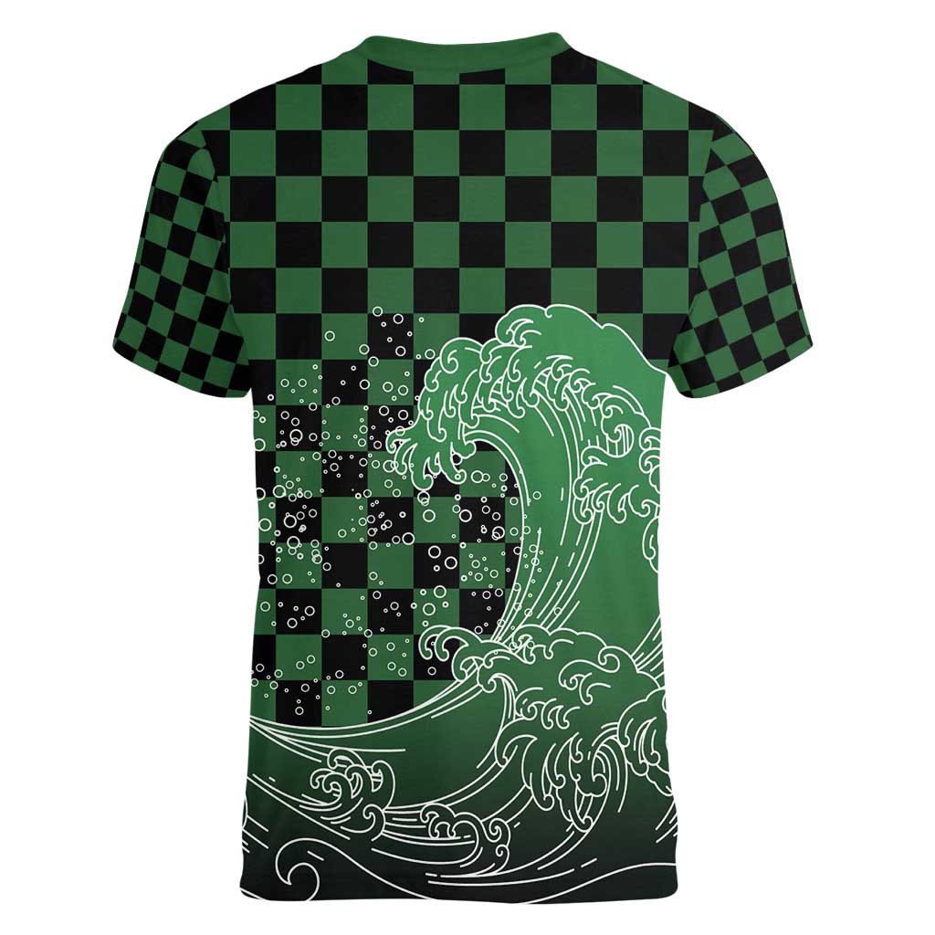 Japanese Asanoha Pattern Women V-Neck T-Shirt Water Breathing Slayer Dragon - Wonder Print Shop