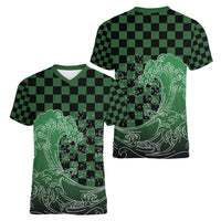 Japanese Asanoha Pattern Women V-Neck T-Shirt Water Breathing Slayer Dragon - Wonder Print Shop