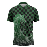 Japanese Asanoha Pattern Zipper Polo Shirt Water Breathing Slayer Dragon - Wonder Print Shop