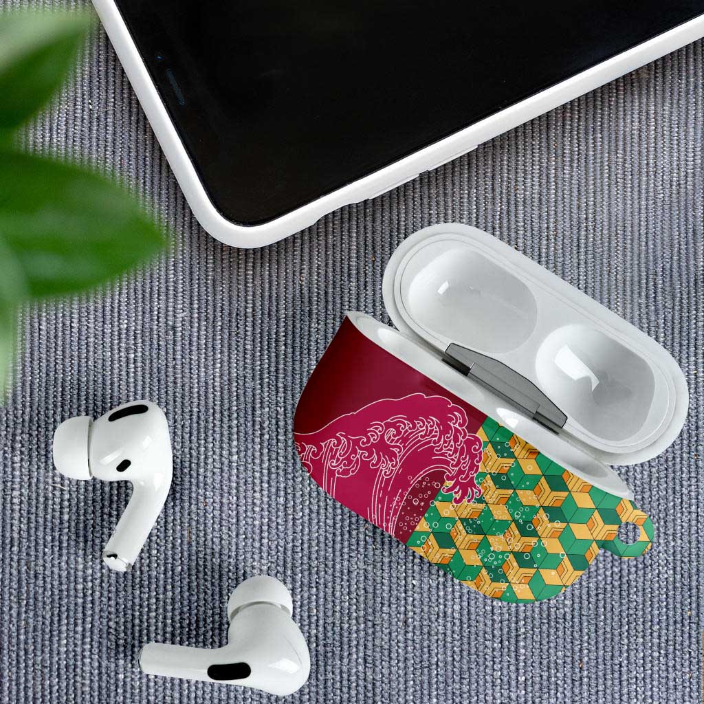 Japanese Bishamon-Kikkou Pattern AirPods Case Water Pillar Silent River Flow - Wonder Print Shop