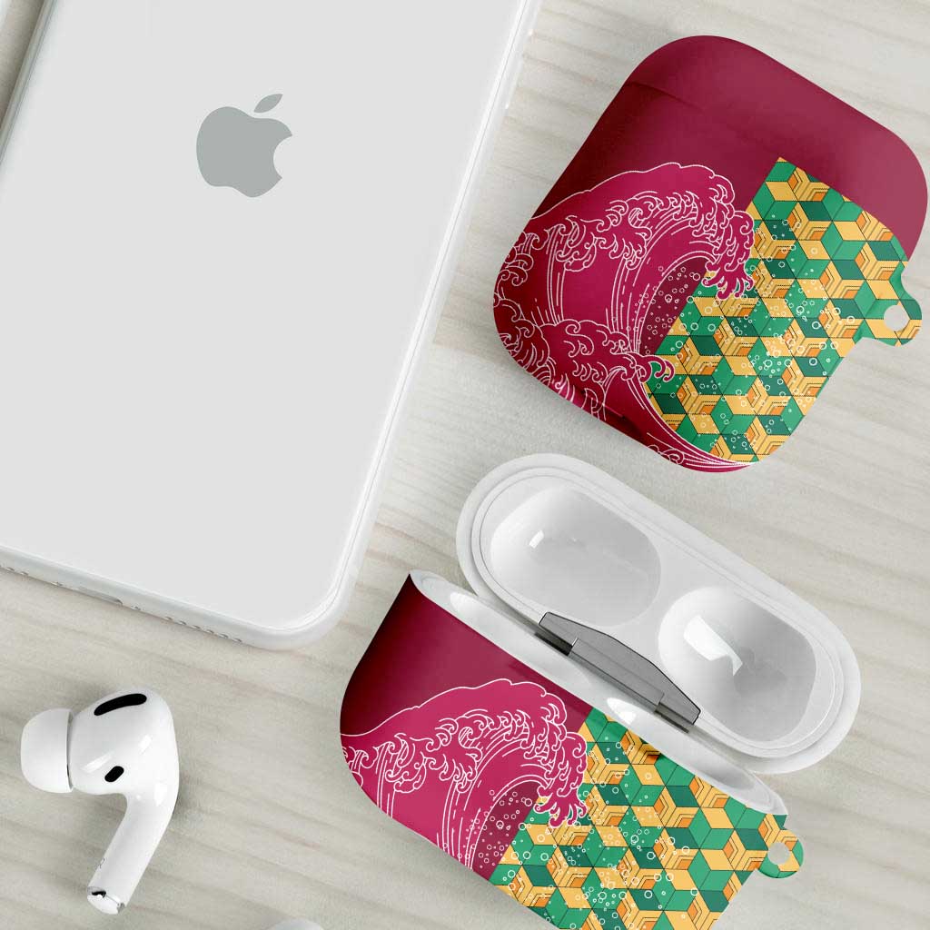 Japanese Bishamon-Kikkou Pattern AirPods Case Water Pillar Silent River Flow - Wonder Print Shop