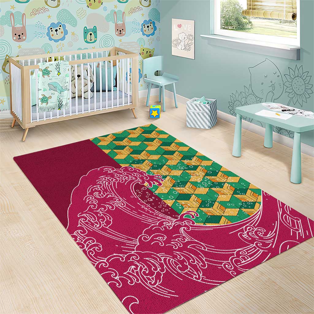 Japanese Bishamon-Kikkou Pattern Area Rug Water Pillar Silent River Flow - Wonder Print Shop