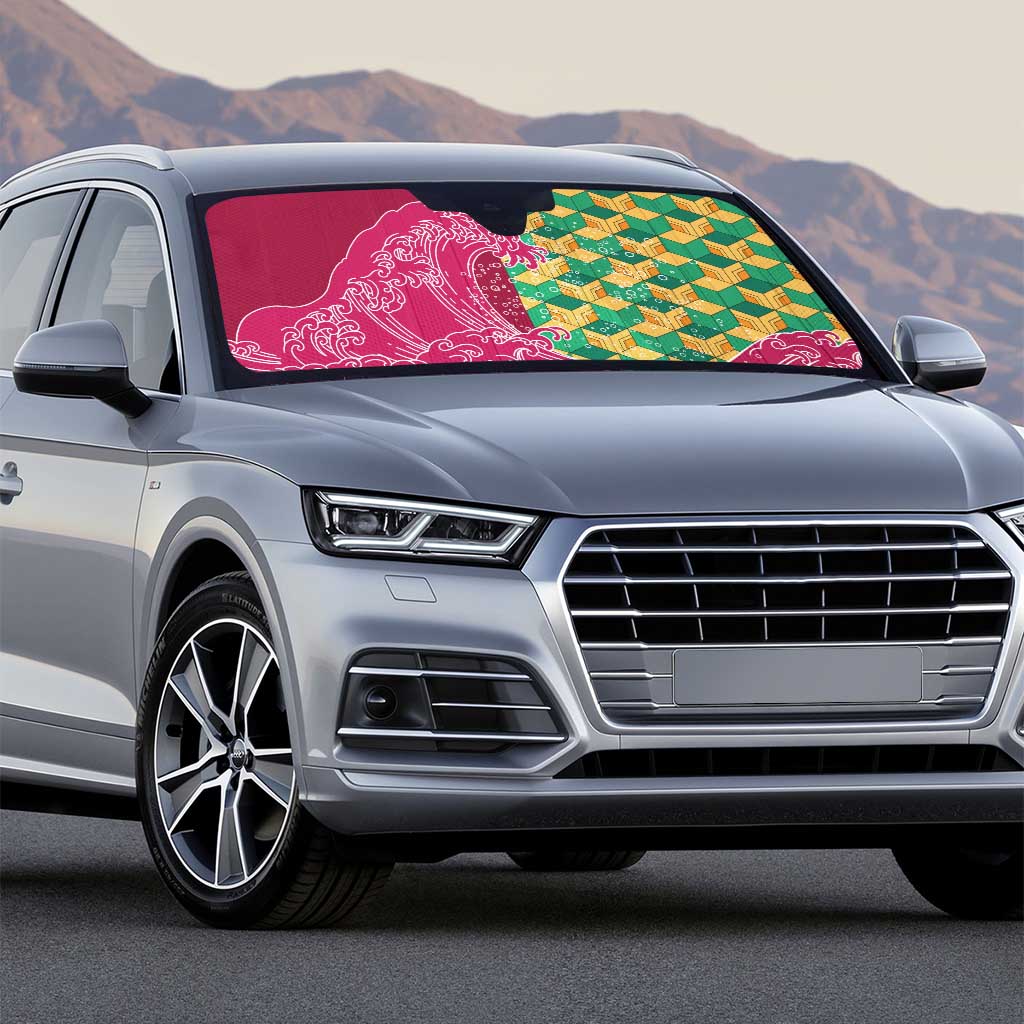 Japanese Bishamon-Kikkou Pattern Auto Sun Shade Water Pillar Silent River Flow - Wonder Print Shop