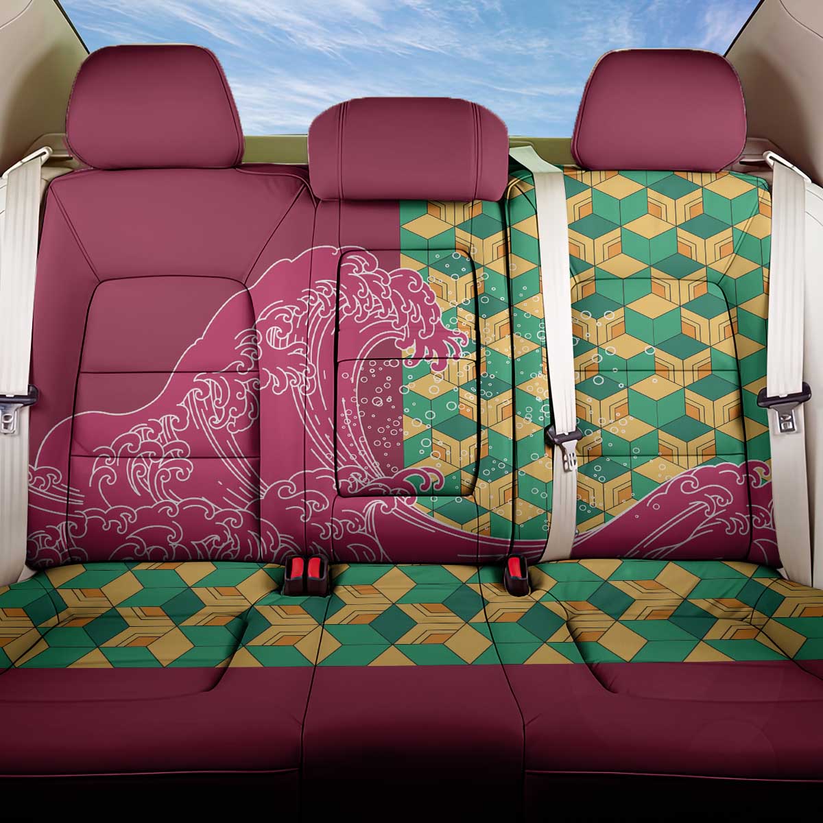 Japanese Bishamon-Kikkou Pattern Back Car Seat Cover Water Pillar Silent River Flow - Wonder Print Shop