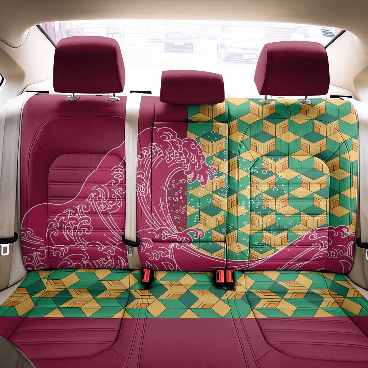 Japanese Bishamon-Kikkou Pattern Back Car Seat Cover Water Pillar Silent River Flow - Wonder Print Shop