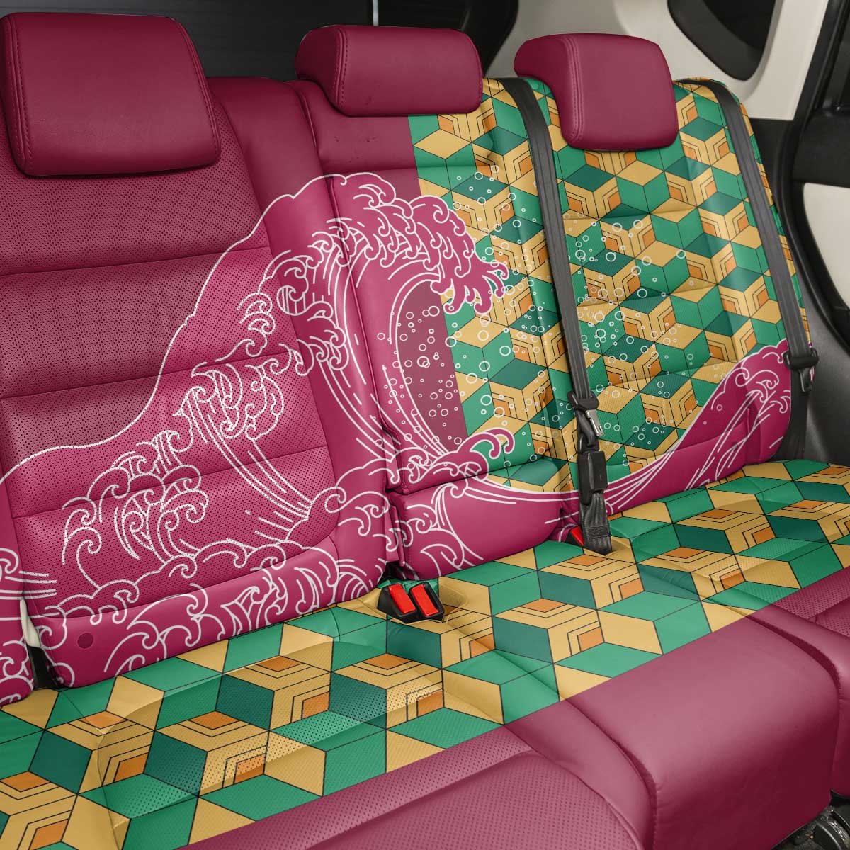 Japanese Bishamon-Kikkou Pattern Back Car Seat Cover Water Pillar Silent River Flow - Wonder Print Shop