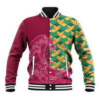 Japanese Bishamon-Kikkou Pattern Baseball Jacket Water Pillar Silent River Flow - Wonder Print Shop