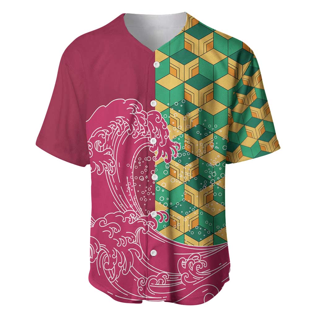 Japanese Bishamon-Kikkou Pattern Baseball Jersey Water Pillar Silent River Flow - Wonder Print Shop