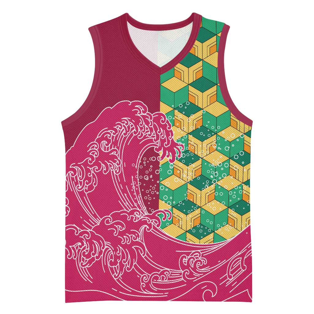 Japanese Bishamon-Kikkou Pattern Basketball Jersey Water Pillar Silent River Flow - Wonder Print Shop