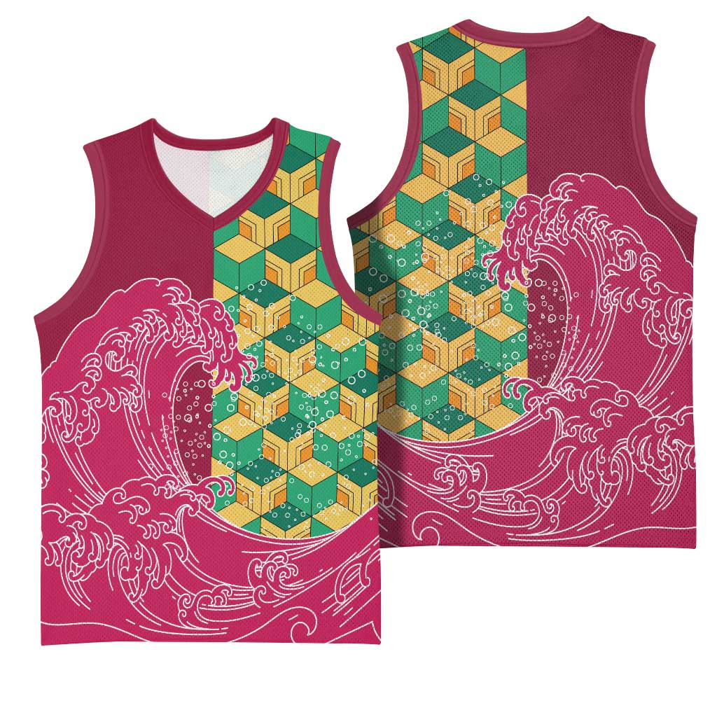 Japanese Bishamon-Kikkou Pattern Basketball Jersey Water Pillar Silent River Flow - Wonder Print Shop