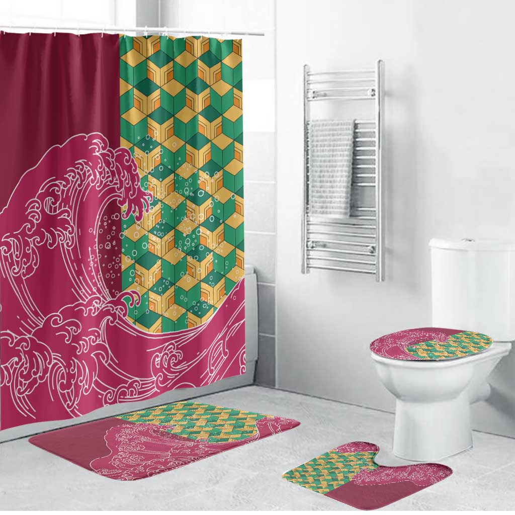Japanese Bishamon-Kikkou Pattern Bathroom Set Water Pillar Silent River Flow - Wonder Print Shop