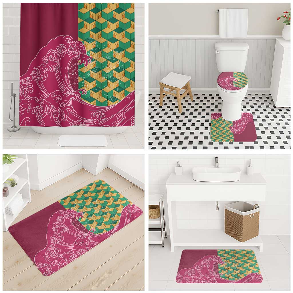 Japanese Bishamon-Kikkou Pattern Bathroom Set Water Pillar Silent River Flow - Wonder Print Shop