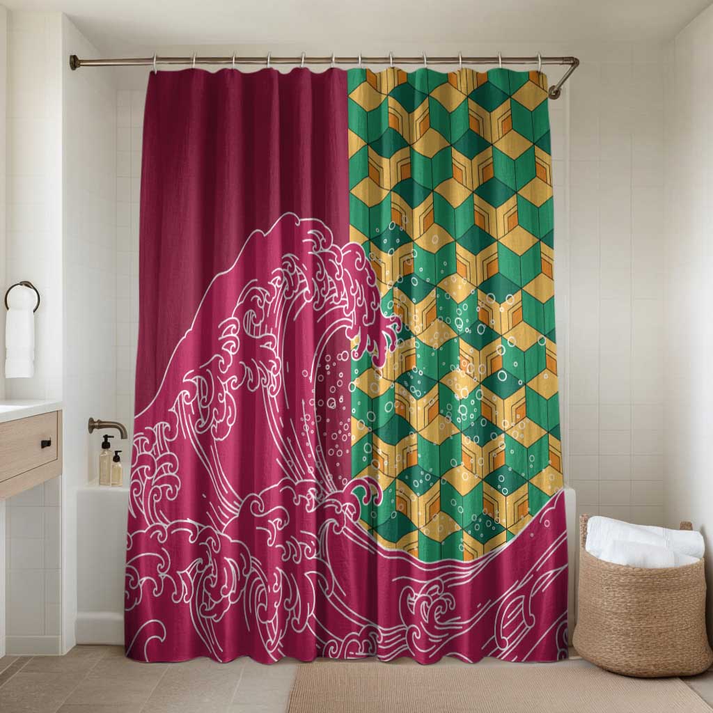 Japanese Bishamon-Kikkou Pattern Bathroom Set Water Pillar Silent River Flow - Wonder Print Shop