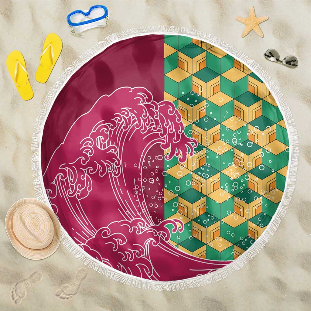 Japanese Bishamon-Kikkou Pattern Beach Blanket Water Pillar Silent River Flow - Wonder Print Shop