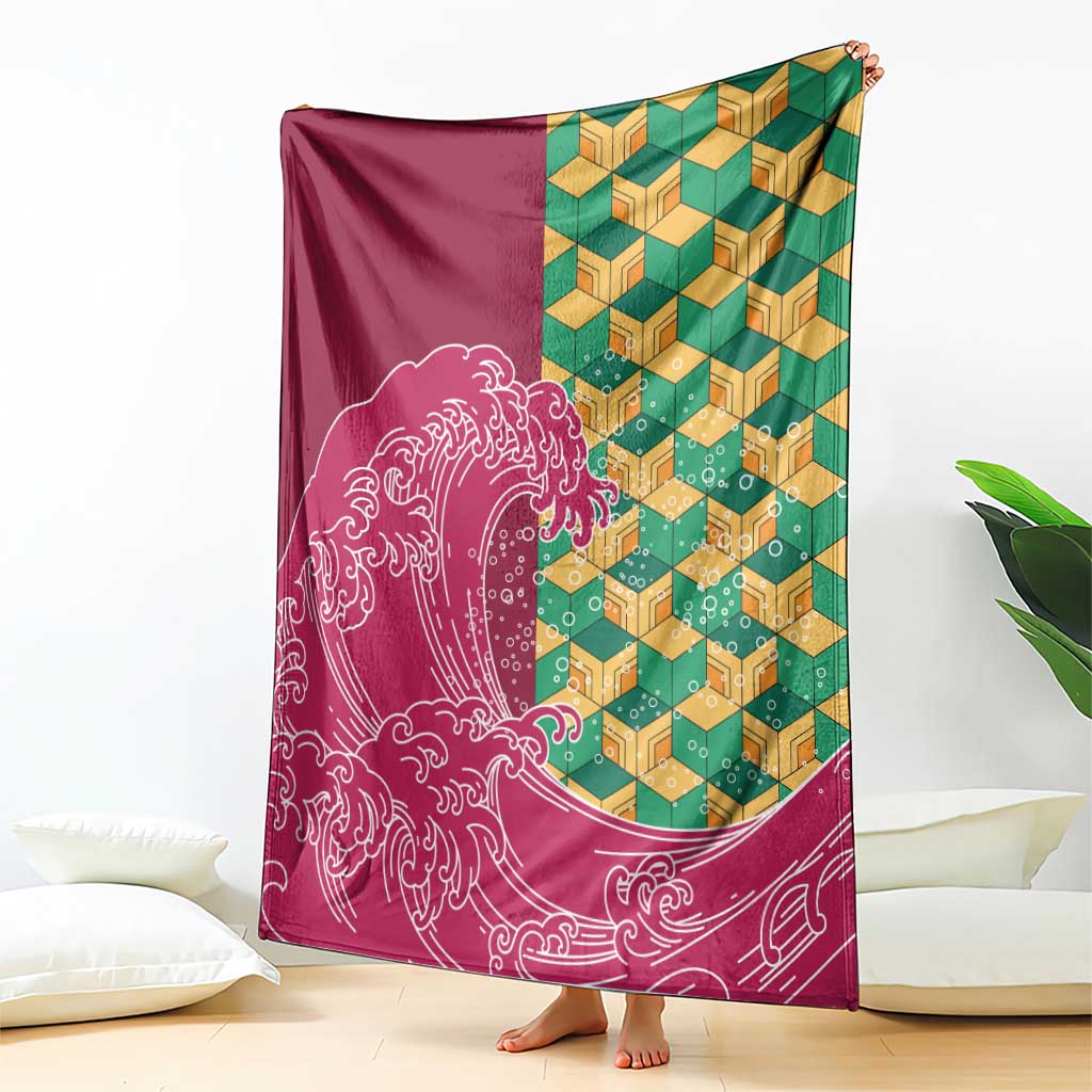 Japanese Bishamon-Kikkou Pattern Blanket Water Pillar Silent River Flow - Wonder Print Shop