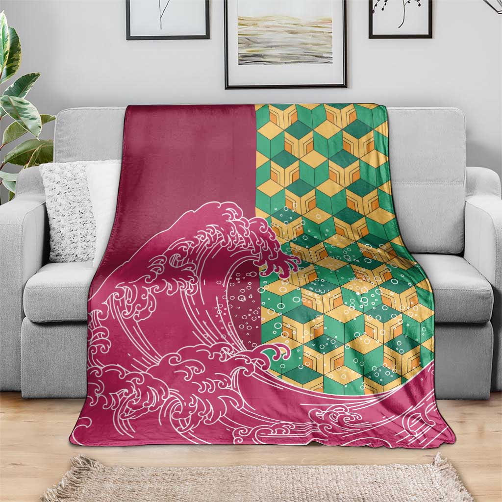 Japanese Bishamon-Kikkou Pattern Blanket Water Pillar Silent River Flow - Wonder Print Shop