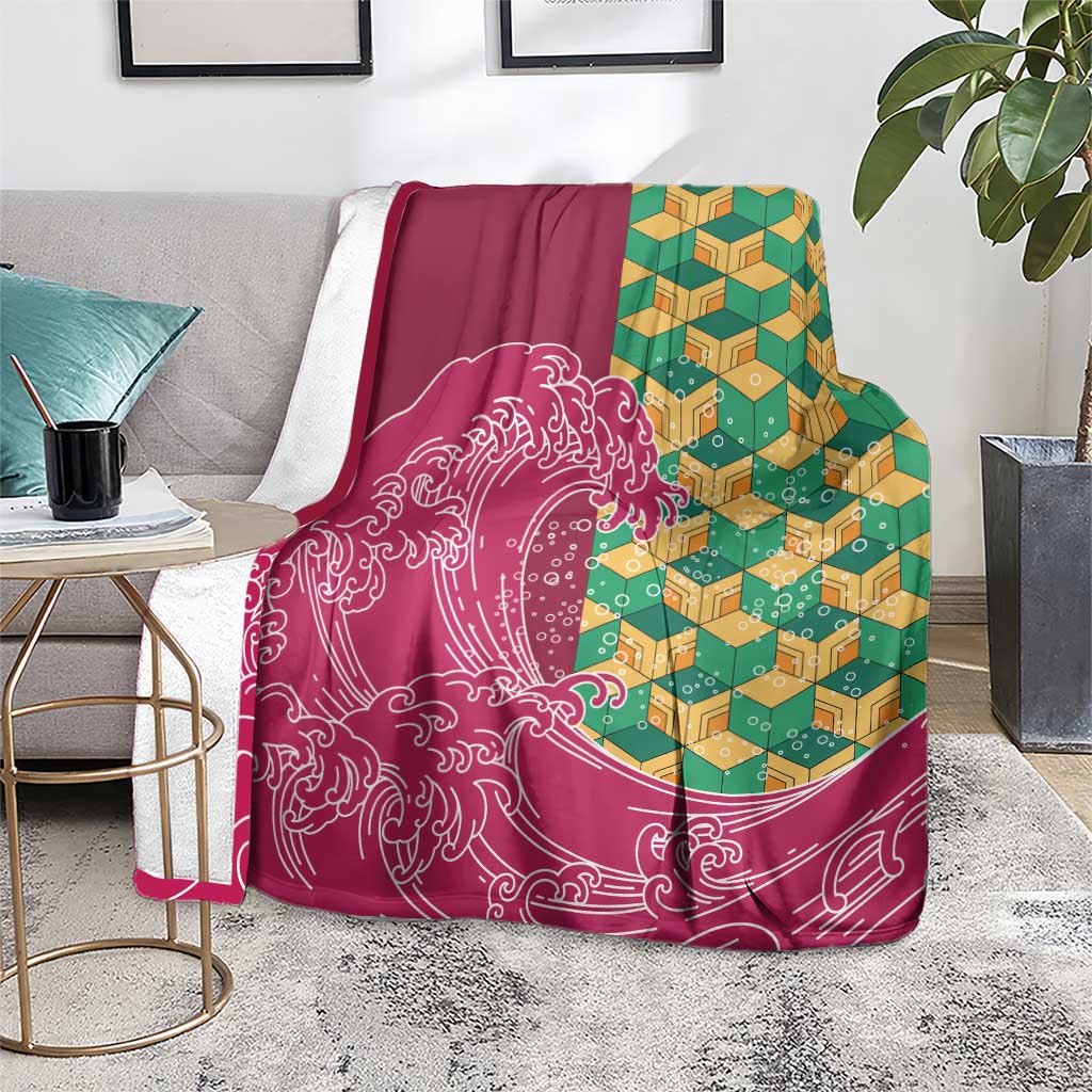 Japanese Bishamon-Kikkou Pattern Blanket Water Pillar Silent River Flow - Wonder Print Shop