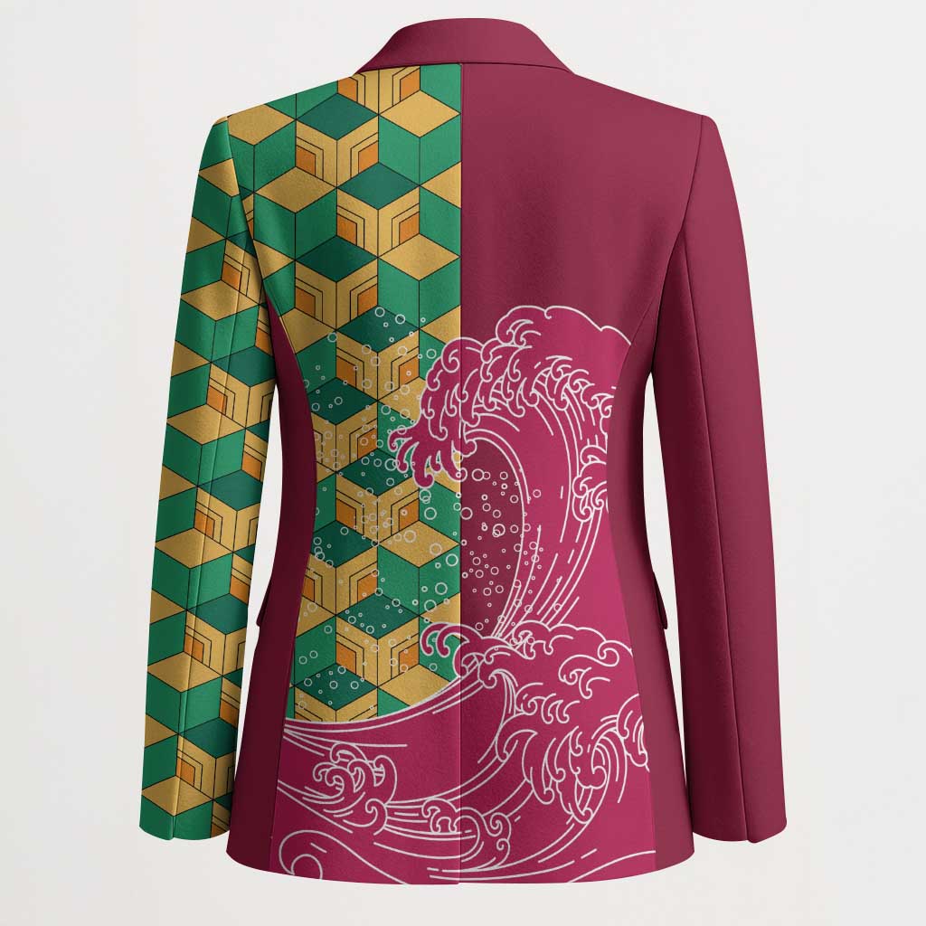 Japanese Bishamon-Kikkou Pattern Blazer Water Pillar Silent River Flow - Wonder Print Shop